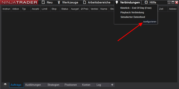 NinjaTrader Konfigurieren.